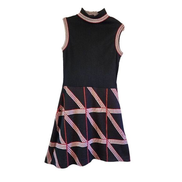 Vintage Monsanto NWT  mock turtleneck shimmer skater dress silver black and red - Picture 1 of 9